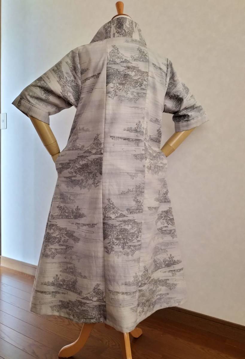 着物リメイク♪ハンドメイド♪紬シャツカラー前開きワンピース 着物リメイク♪ハンドメイド♪紬シャツカラー前開きワンピース