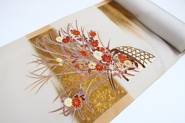 着物フィ】1円 反物 絵羽解き 色留袖 羽二重 金駒刺繍 京友禅 金彩友禅 