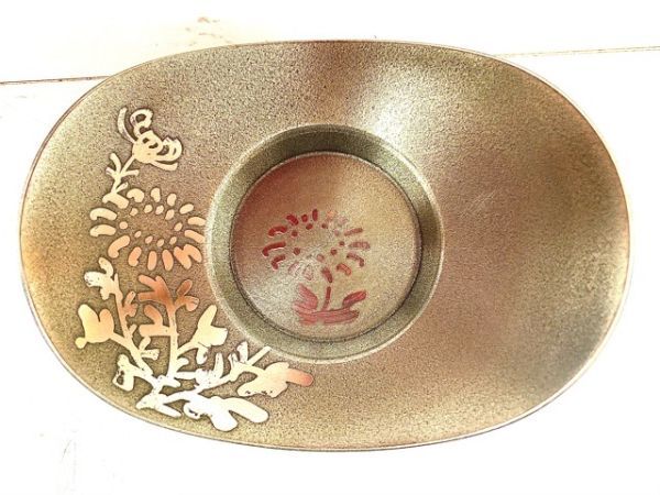 錫半　上錫　茶托 5客 錫半 錫 茶托 煎茶道具 五客 上錫 桐箱 共箱 金属工芸 計255g 茶道具