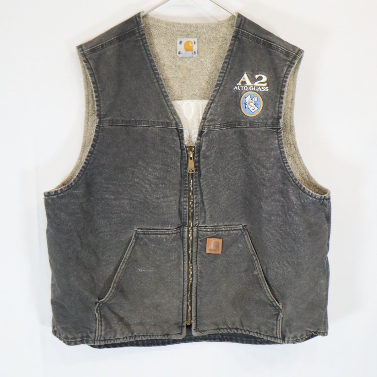 Carhartt カーハート ダック生地 ワーク ベスト 刺繍入り 企業ロゴ ワークウェア 作業着 ブラック ( メンズ XL ) 中古 古着 N3249