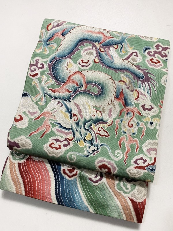 ★きものさらさ　アンティーク★名古屋帯　龍文様　龍袍　清朝　金襴　緞子　錦　面袋　装束　寺裂　時代裂　反物　古布　古裂