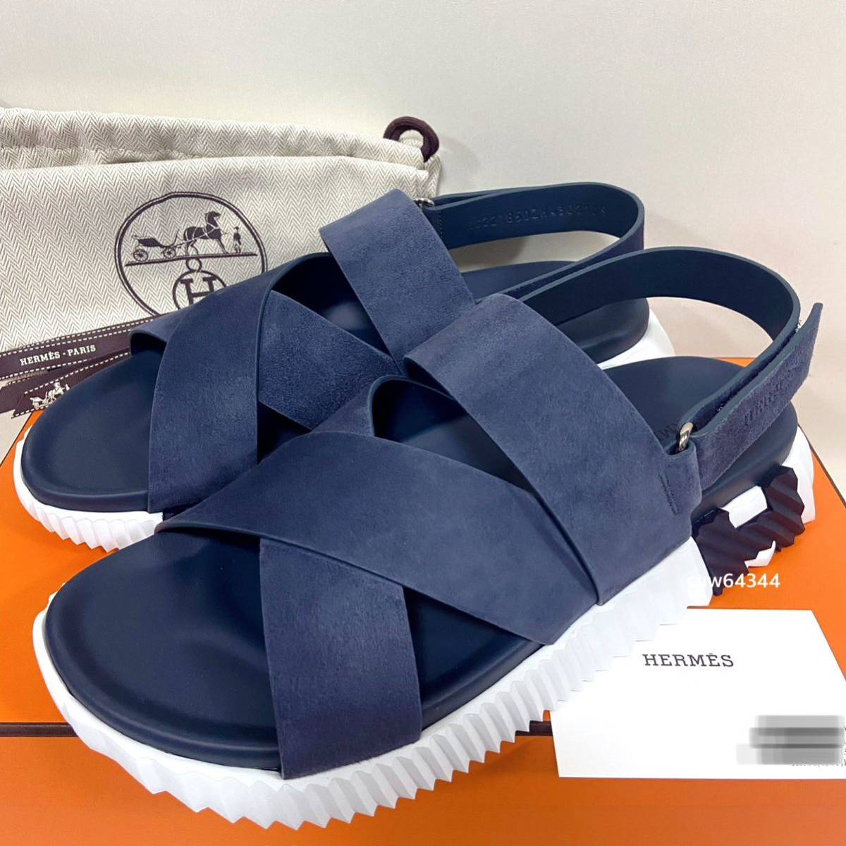国内正規品 未使用 43サイズ (約26.5〜27cm)Hermesエルメス エレクトリック サンダル ネイビー BOX・保存袋・ショップカード