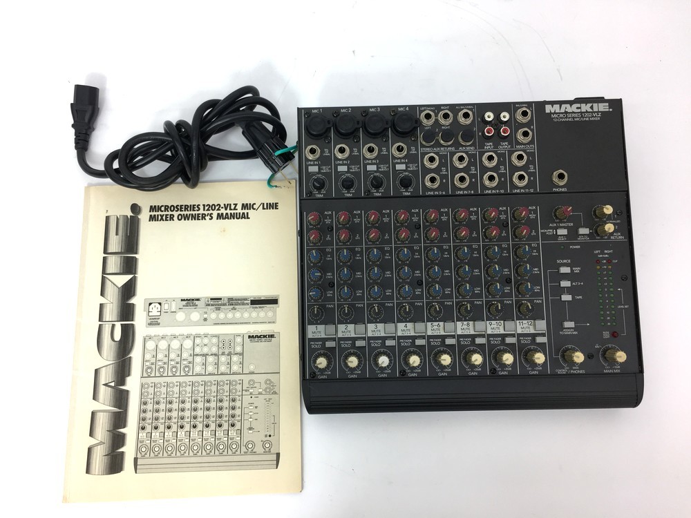 ◇【同梱不可】【80】ジャンク品 MACKIE 1202-VLZ アナログミキサー 取扱説明書付き※通電確認のみ・現状品