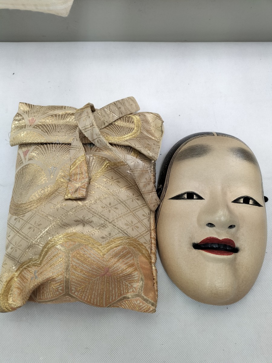 万媚 遊山 木彫面 能面 小面 古美術品 狂言神楽能楽雅楽能面
