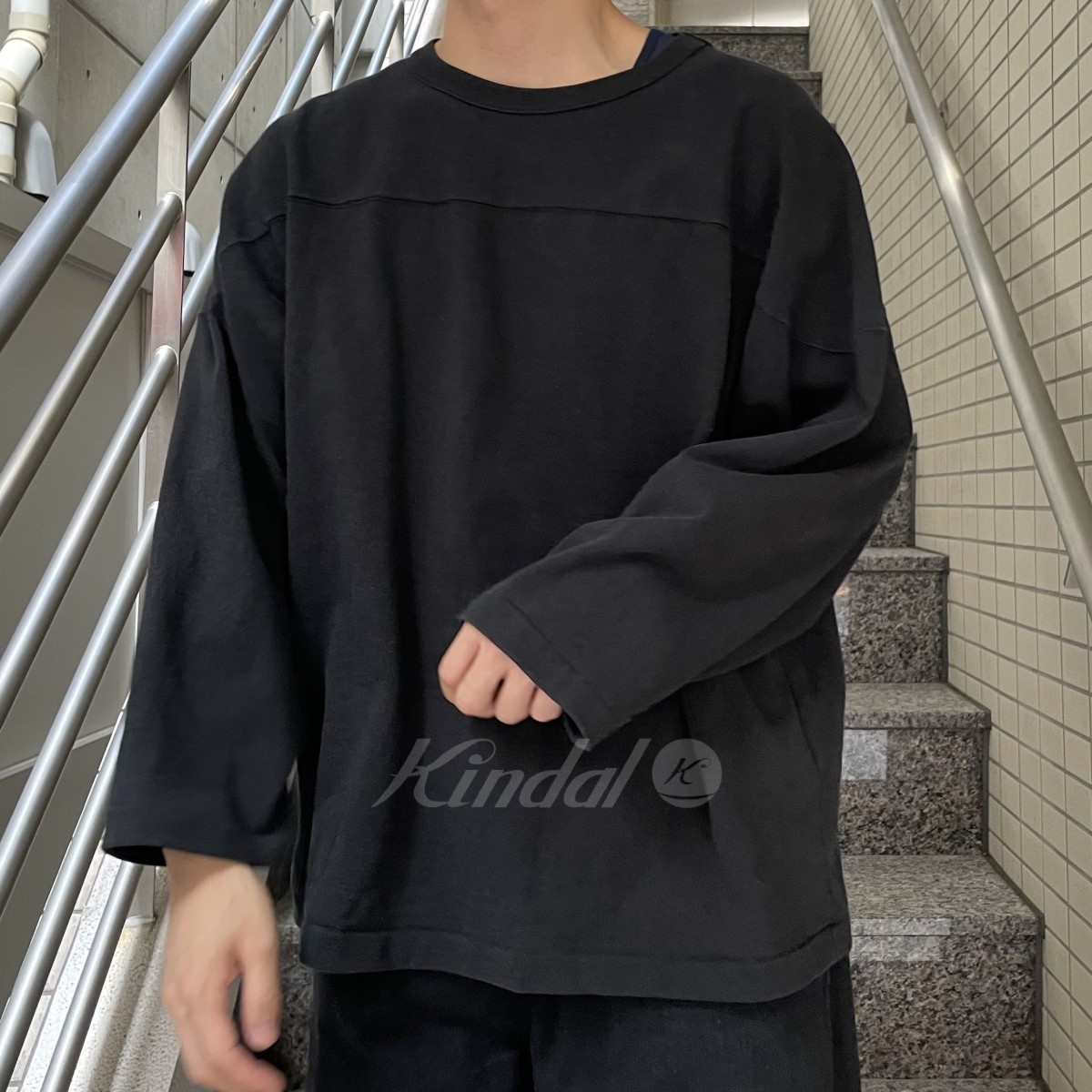 COMOLI 22AWフットボールTシャツ ウォッシュ加工ロンTロングスリーブ