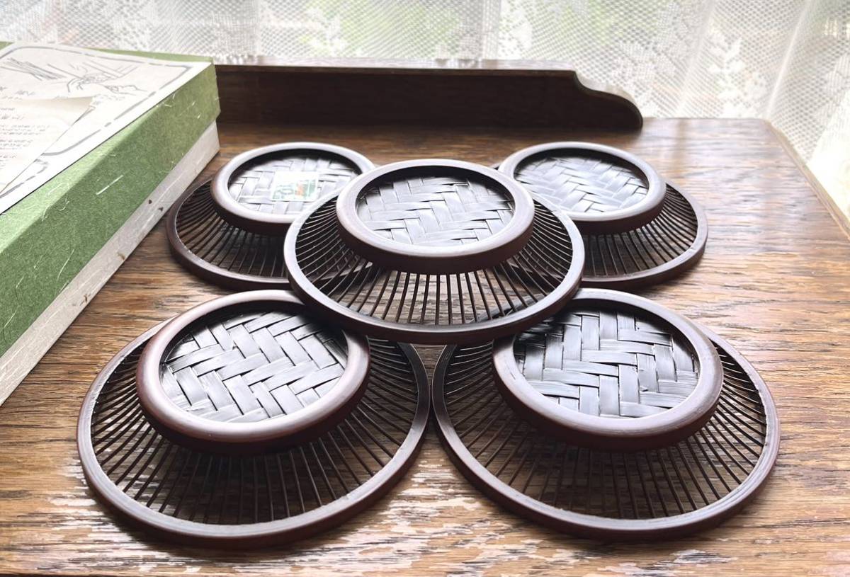 駿河竹千筋細工 朝顔茶托 5客 網代 竹茶托 茶托 未使用品 静岡然林房