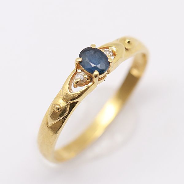 1円 良品【K18 サファイア×ダイヤ 0.02ct 0.22ct 1.9g】指輪 リング ゴールドカラー レディース 10号 腕時計0034100