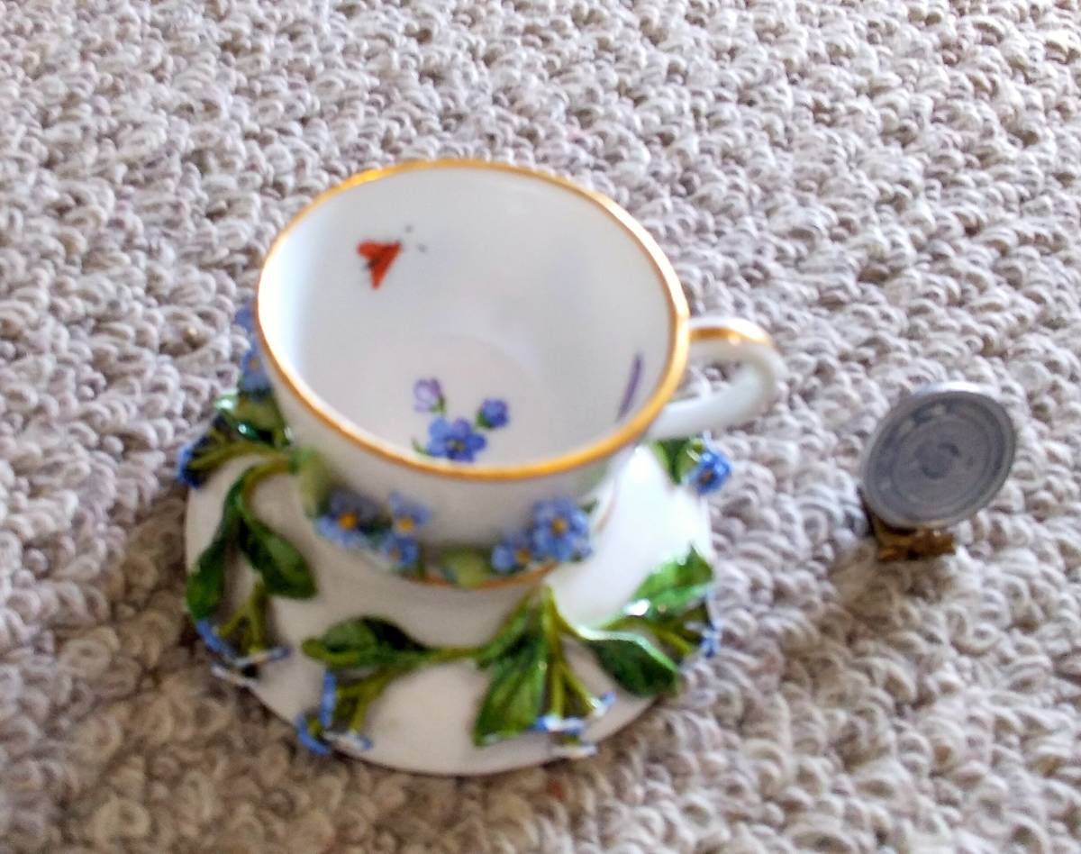 ドイツ、Meissen、青と白の花柄カップ・ソーサー 未使用】MEISSEN 