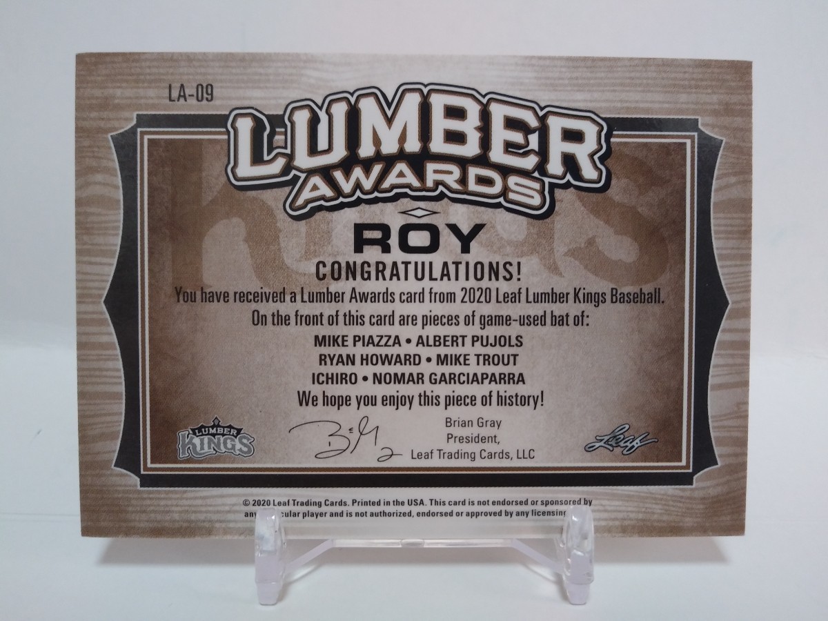 25枚限定】2020/Leaf/LUMBER AWARDS ROY/GAME-USED BAT/イチロー 