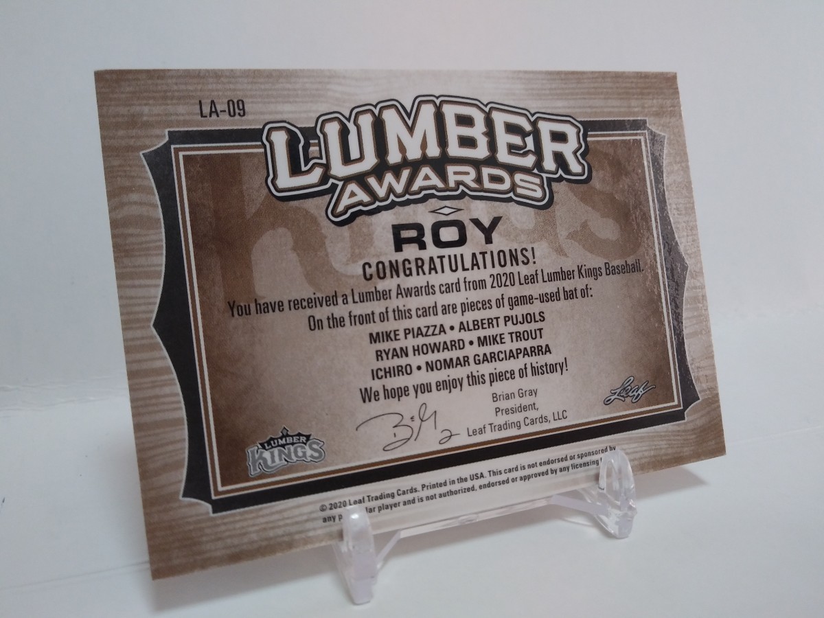 25枚限定】2020/Leaf/LUMBER AWARDS ROY/GAME-USED BAT/イチロー