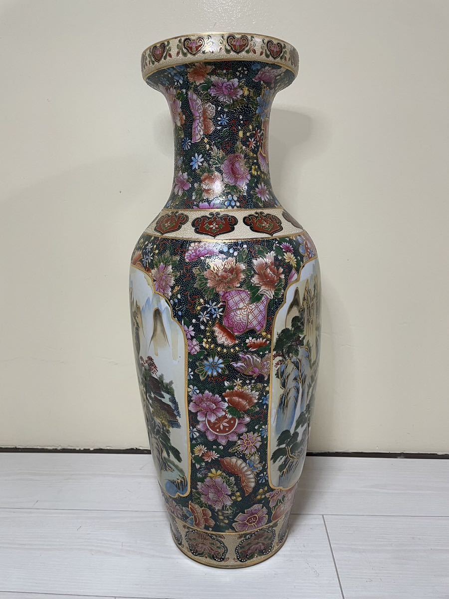 花瓶 金彩色絵 蝶 古美術品 飾壺 大壷 高さ約60cm 金襴手金彩 豪華絢爛  