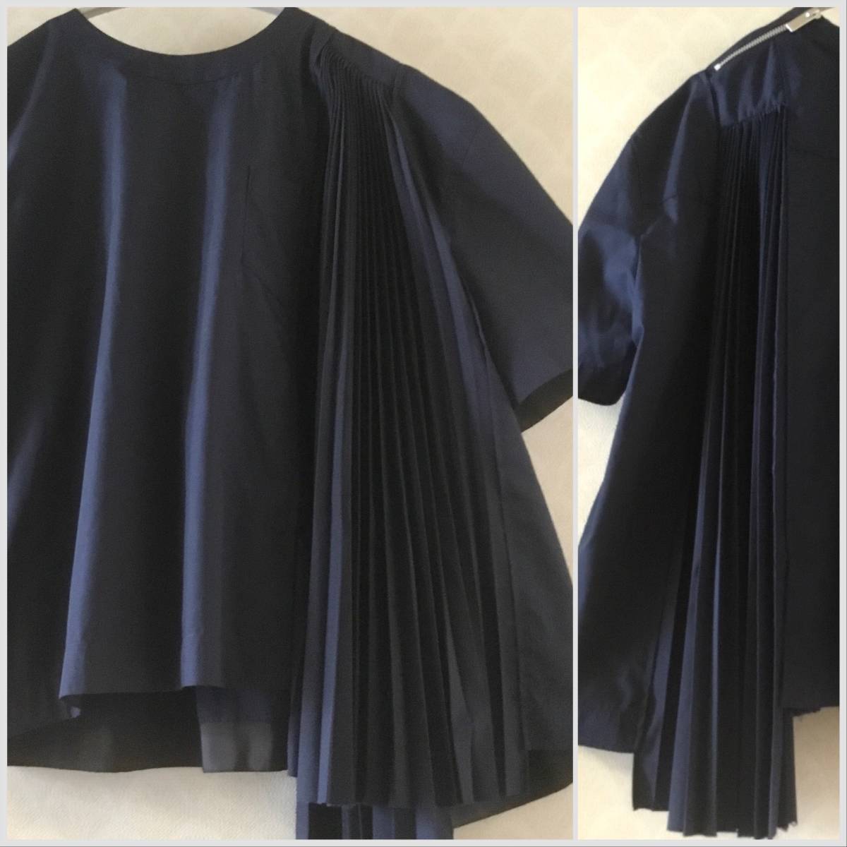 ★美品　サカイsacai プリーツアシンメトリープルオーバー ２ 濃紺 再構築　19ss