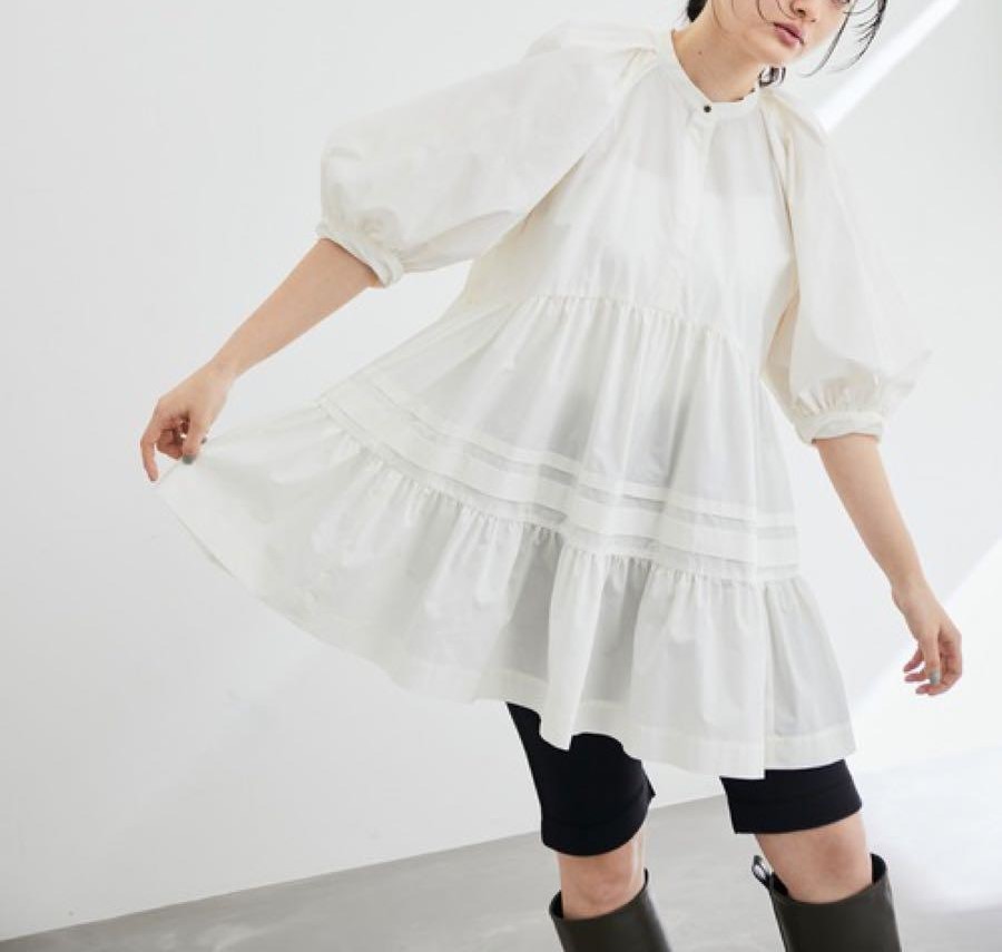 アダムエロペ(ADAM ET ROPE）☆大人可愛い タイプライターティアードブラウス ワンピース　サイズF　