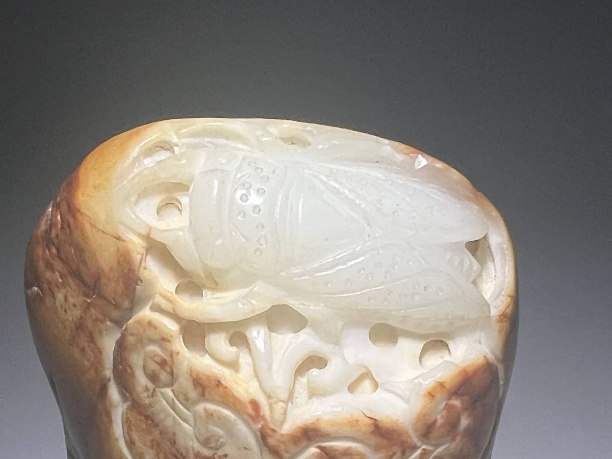中国古玩 清時代 和田玉原石 蝉紋彫刻 翡翠 瑪瑙 琥珀 極細工毛彫 和田