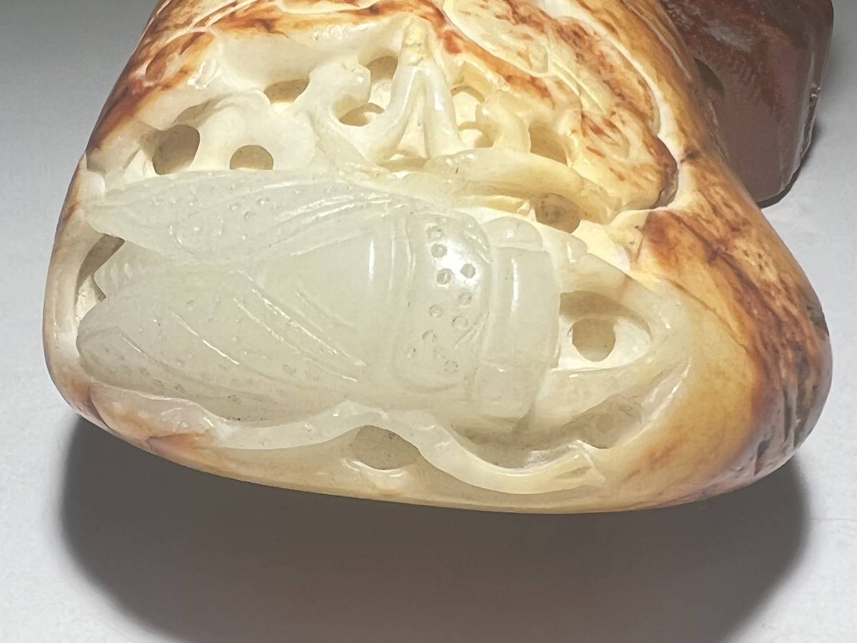 中国古玩 清時代 和田玉原石 蝉紋彫刻 翡翠 瑪瑙 琥珀 極細工毛彫 和田
