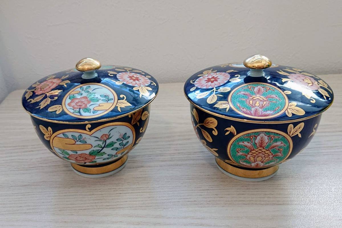 有田焼 清右衛門 古伊万里金彩蓋付汲出揃 茶器セット/ 蓋付き茶碗 4客 