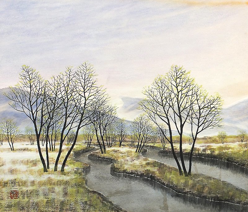 GLC】桝田隆一 「北上川早春」 日本画10号共シール 院展招待 福島出身