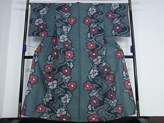 平和屋□夏物 有松鳴海絞り 浴衣 伝統工芸品 よろけ縞花文 綿