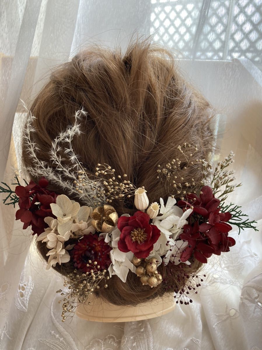 *pure flower*ヘッドドレス★プリザーブド&ドライフラワー★No.175 和装 髪飾り 成人式 七五三 ヘアパーツ 色打掛 振袖 白無垢