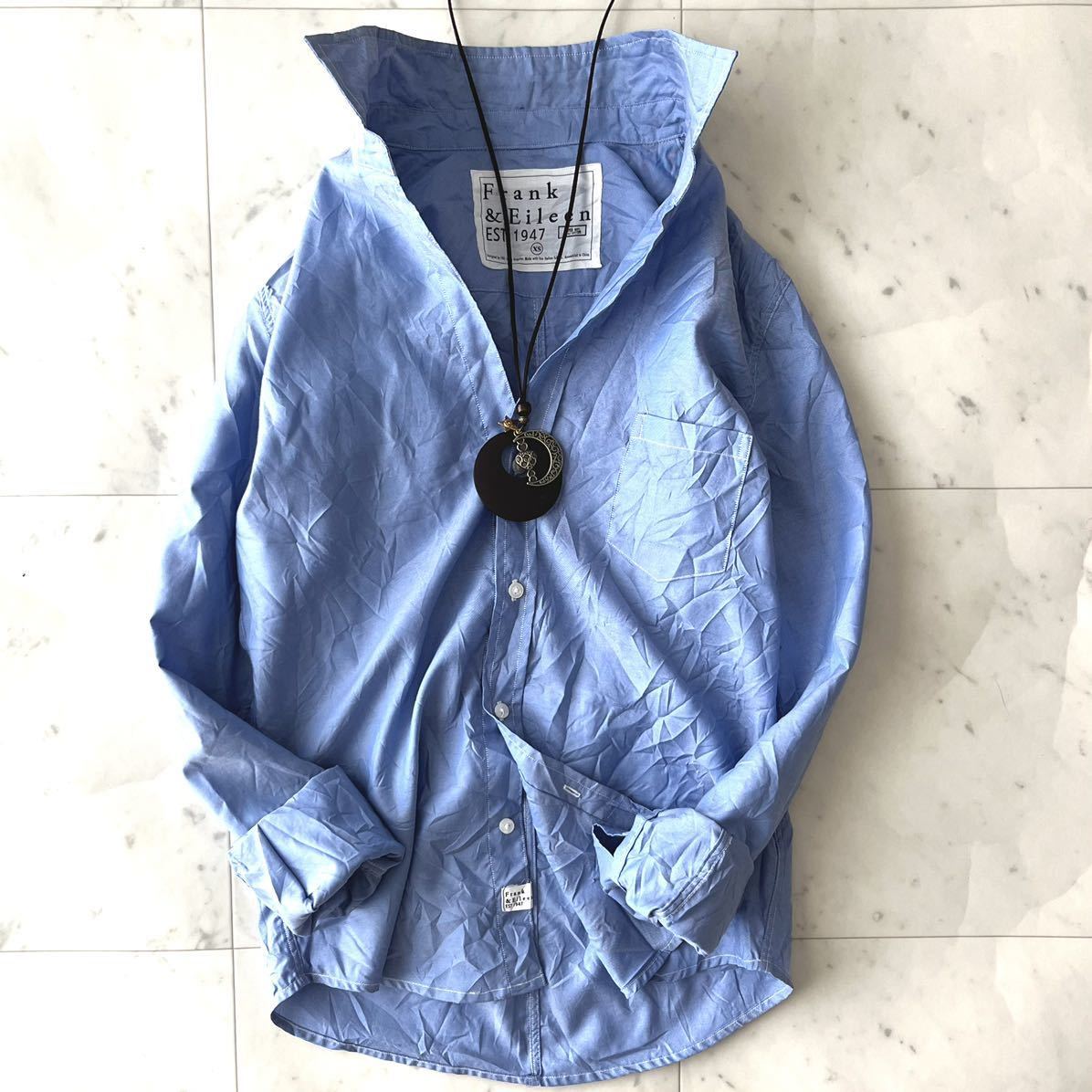 美品　フランクアンドアイリーン　Frank＆Eileenシワ加工　バリー　BALLY スキッパーシャツ　コットン　爽やかブルー　XS 　レディース
