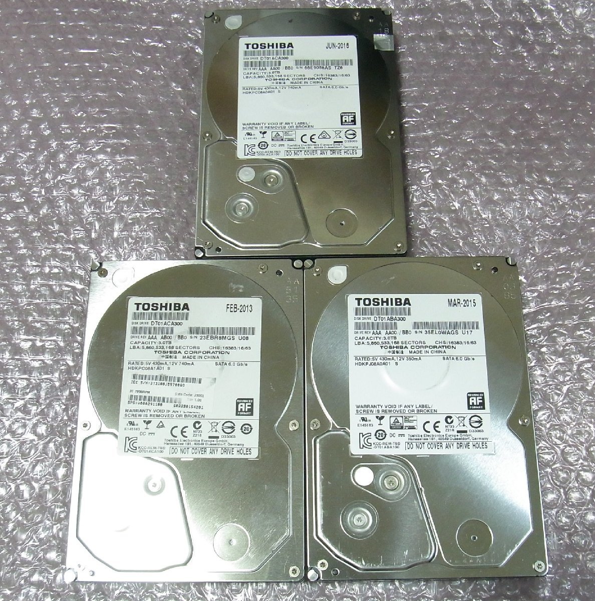 B35694 O-06226 3.5インチ HDD 3TB 3個セット 判定正常 3TB HDD com: 3.5-
