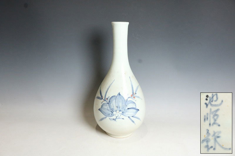 韓国人間国宝 池順鐸 作 辰砂染付草花紋 大花瓶 高さ