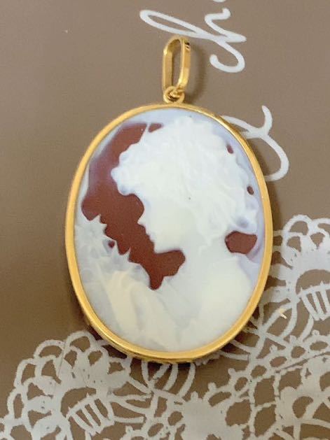 K18 イエローゴールド シェル カメオ ブローチ ペンダントトップ 日本