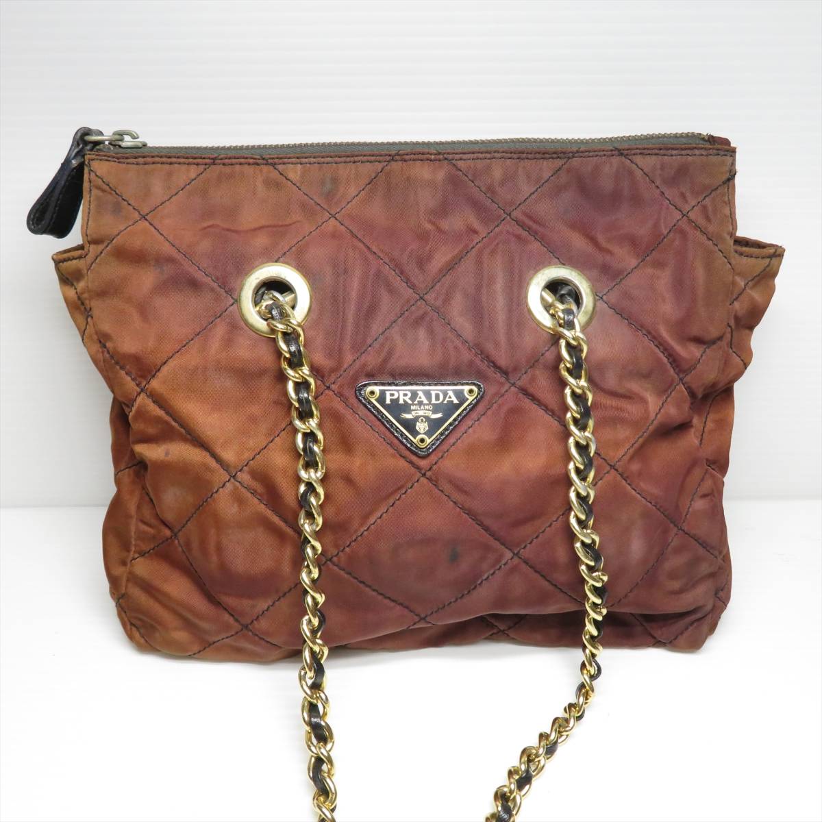 PRADA チェーンショルダーバッグ ナイロン ブラウン プラダ チェーンショルダーバッグ ナイロン ブラウン NO.14 PRADA