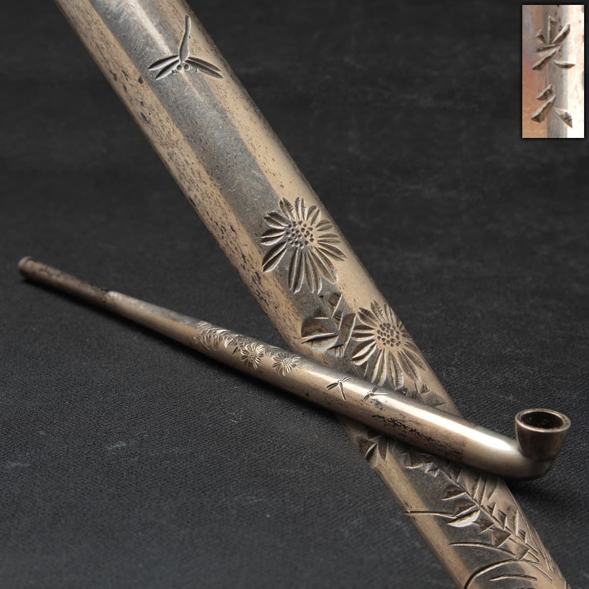 EL658 時代【光久 作】銀無垢煙管 全長19.3cm 重30g・銀煙管・銀延べ 