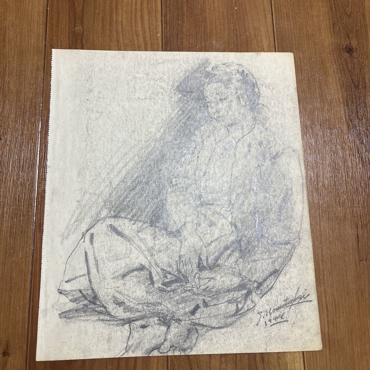 小松崎茂！肉筆デッサン！サイン入　1948年　鉛筆描　27.8×23.5cm