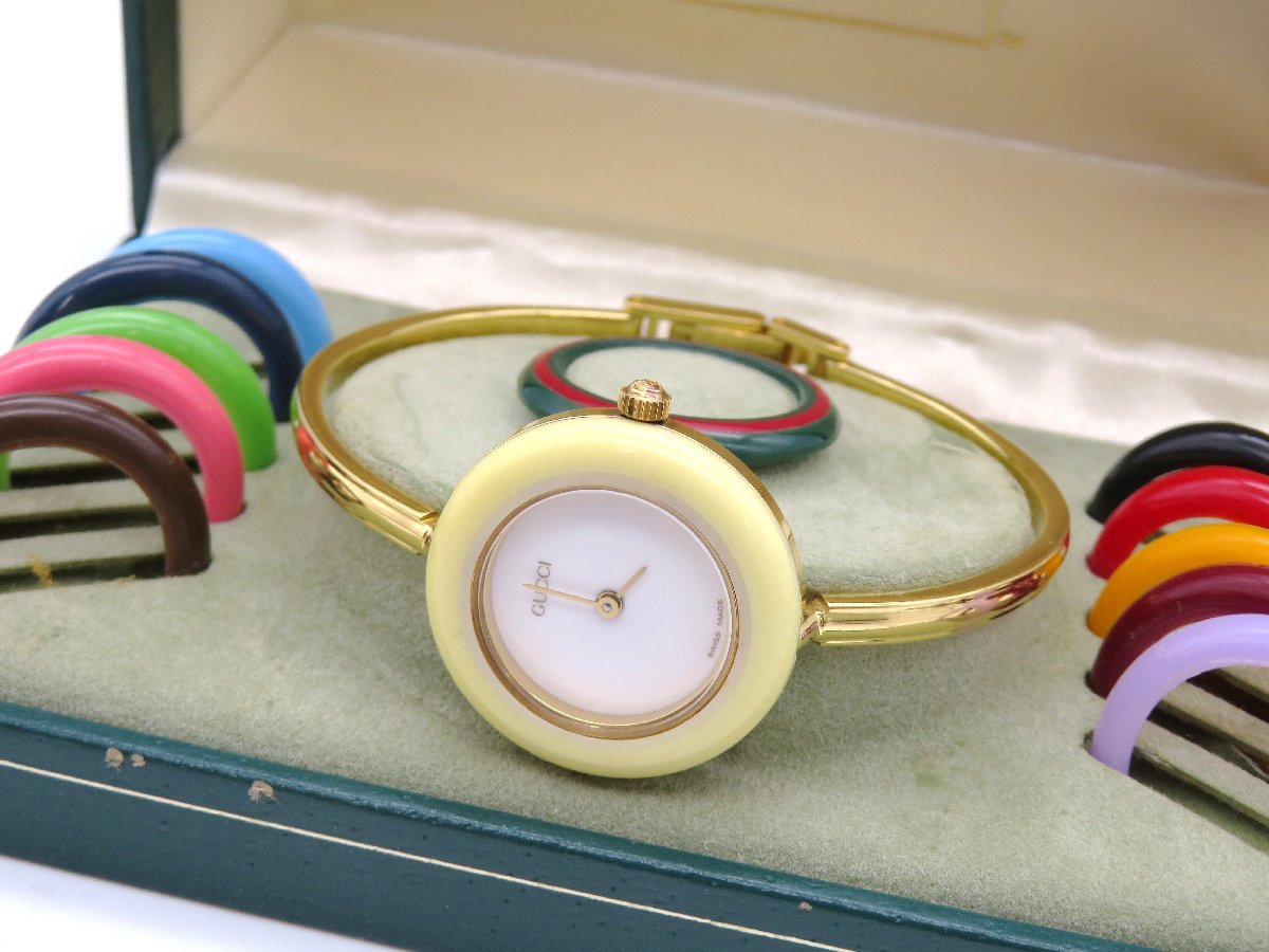 ◆1円◇稼働◇　グッチ　チェンジベゼル　　ホワイト　クオーツ　メンズ　腕時計　　ケース　替えベゼル　C31013