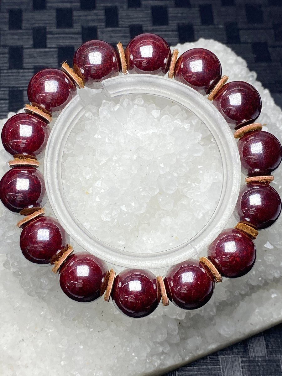 078 新入荷★【シナバー】辰砂☆天然石 ブレス 14-14.5mm（新品）