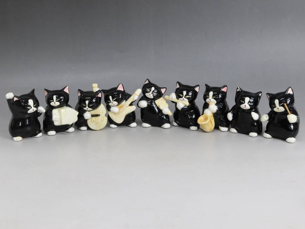 アンティーク 黒猫 置物 風 SEVEN CORPORATION 黒猫楽団 猫 ネコ 陶器