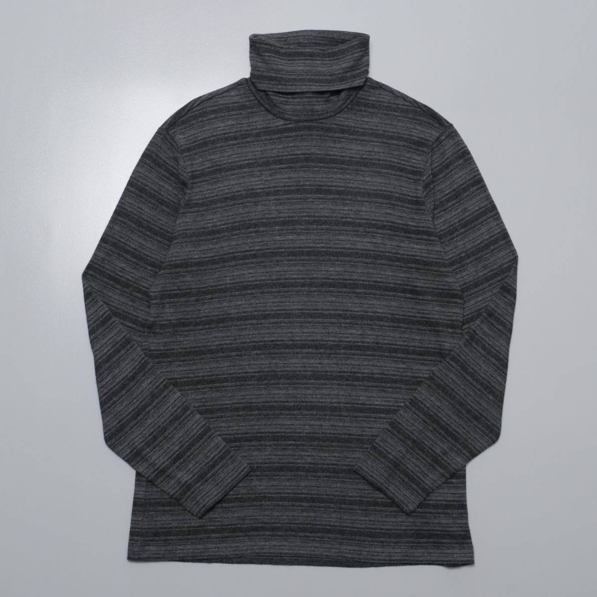 GN8913▽アルマーニ ARMANI*メンズL*タートルネック ニットセーター*ボーダー柄*グレー×ブラック系
