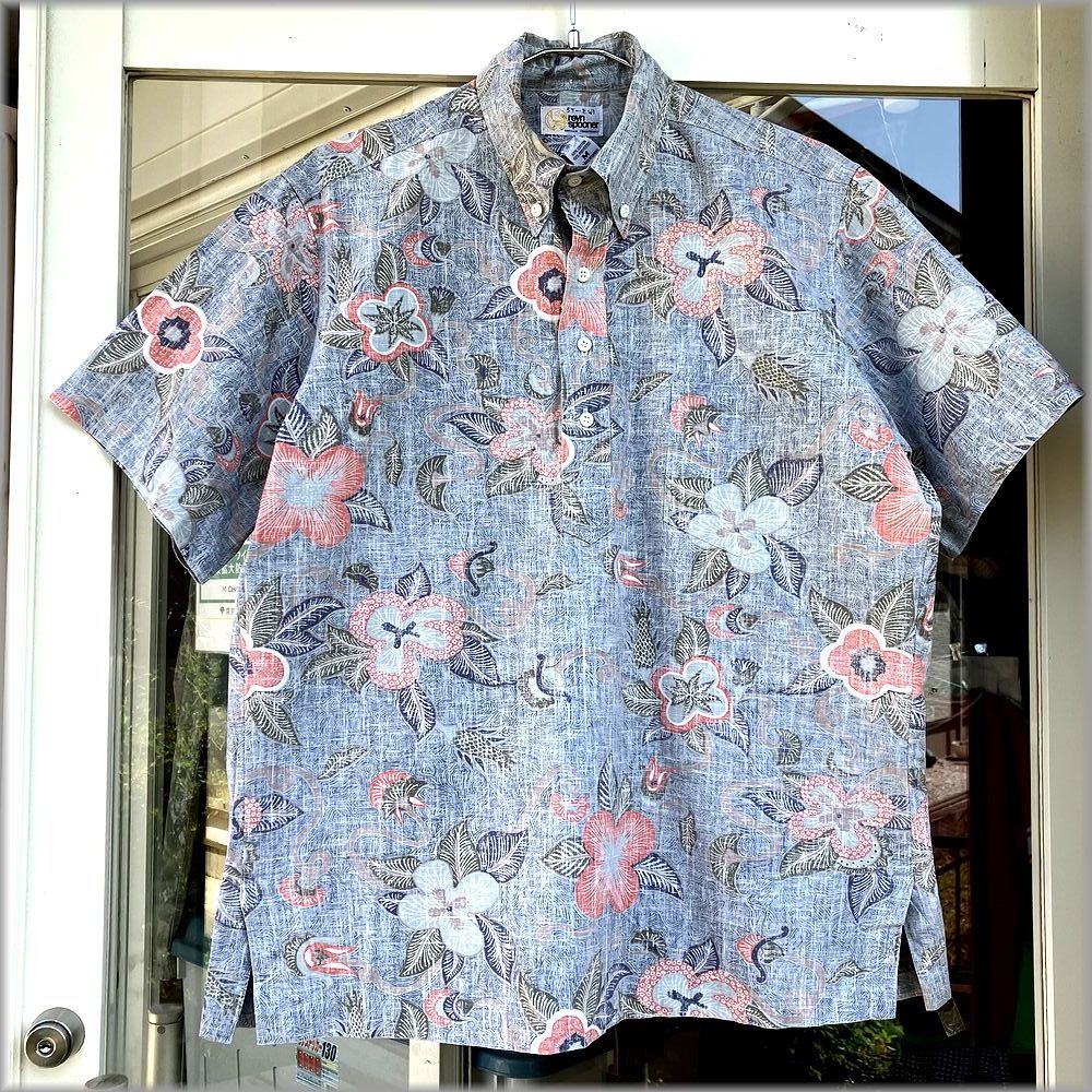 ★レインスプーナー　金タグ　ハワイ製　ボタンダウン　プルオーバー　半袖シャツ　M★検 アロハシャツ ハワイアンシャツ ビンテージ 古着