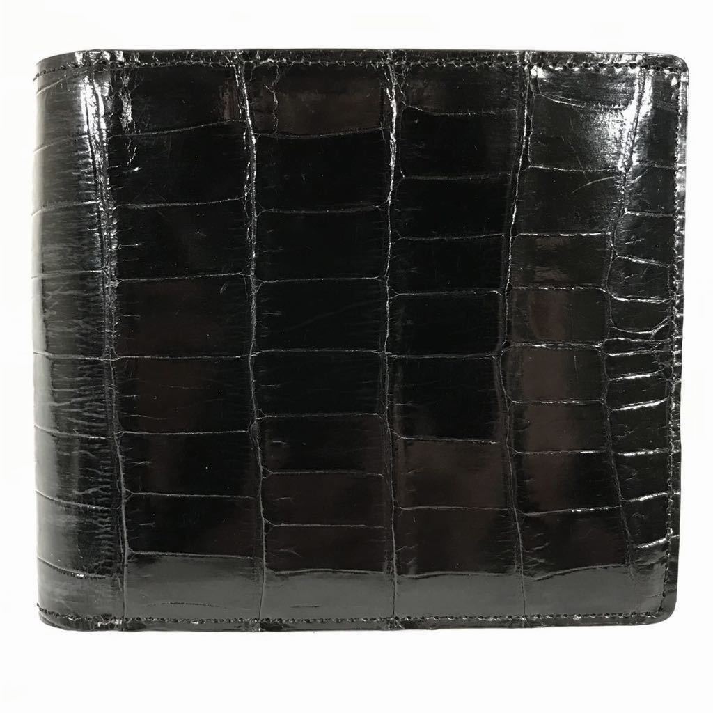 【LORETO】本物 クロコダイル 二つ折り財布 黒 小銭入れ有り ２つ折り財布 ワニ革 エキゾチックレザー 男性用 メンズ 送料520円