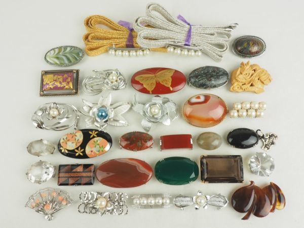 帯留め 超大量セット 真珠 べっ甲 珊瑚 等 色石色々 作家物 まとめて 