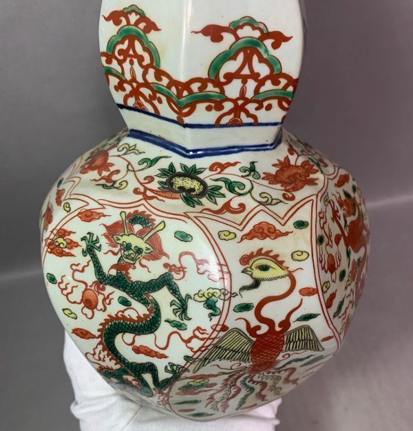 伊】龍鳳凰絵星形口瓶 大明萬暦年製 (亮230209) (中国古董 中国古美術