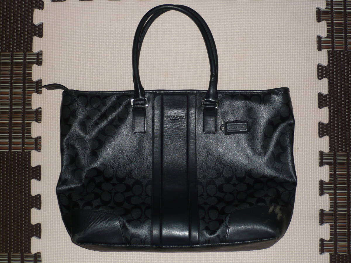 COACH】コーチ、シグネチャー（グレー×ブラック）トートバッグ 
