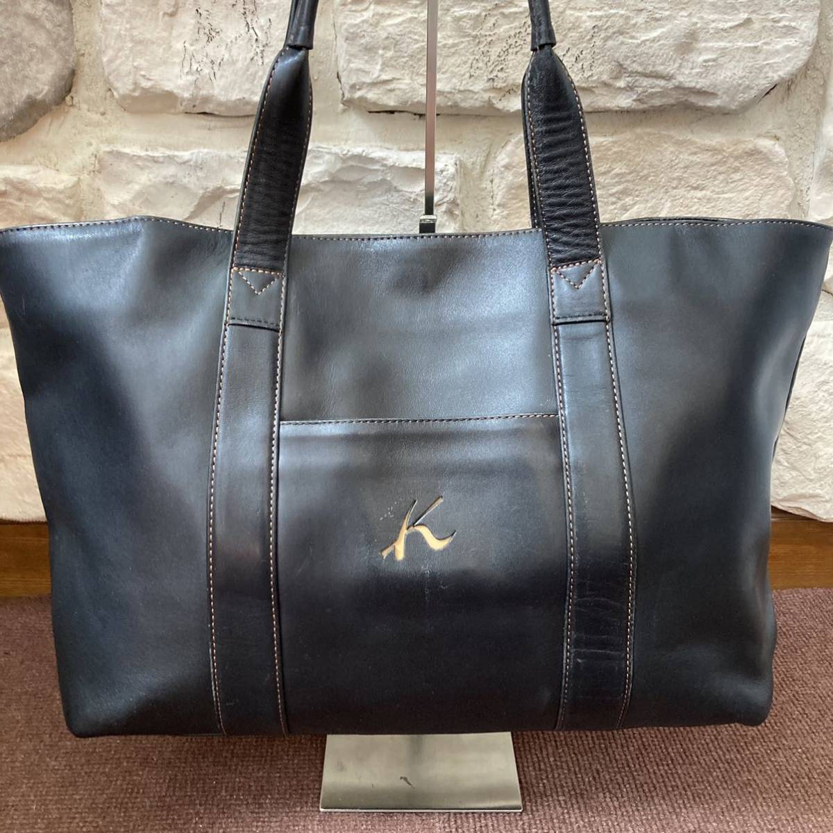 キタムラ kitamura トートバッグ レザー 黒系 焦茶～黒 ブラック 