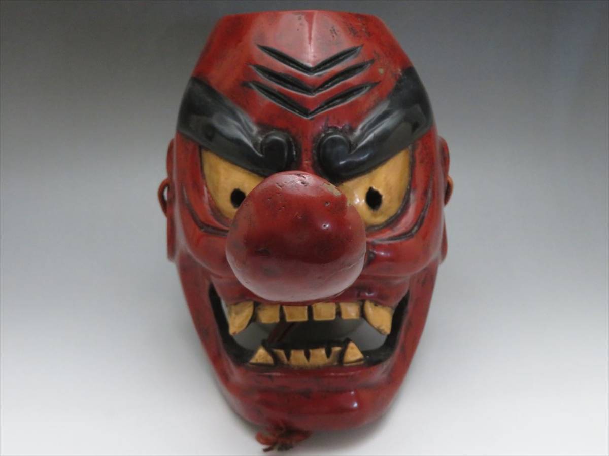 木彫・漆塗の赤天狗の神楽面 ◇◇木製 木彫 彫刻 乾漆 天狗 能面 能楽面 神楽面 狂言面 舞楽面