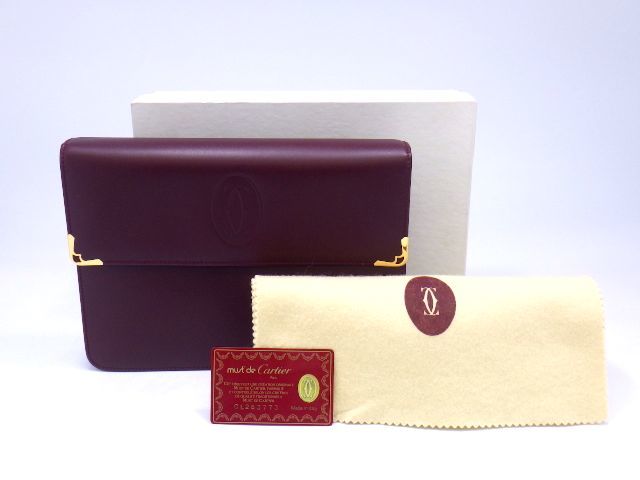 極美品】カルティエ マストライン クラッチバッグ ボルドー ロゴ金具