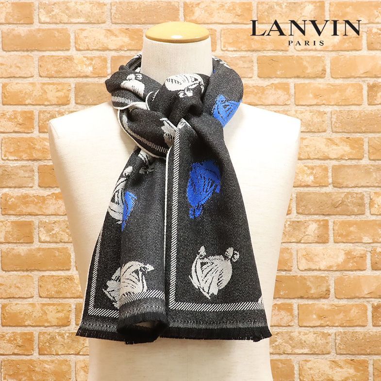 1円/LANVIN/イタリー製ストール ウール100％ ジャガード アイコン