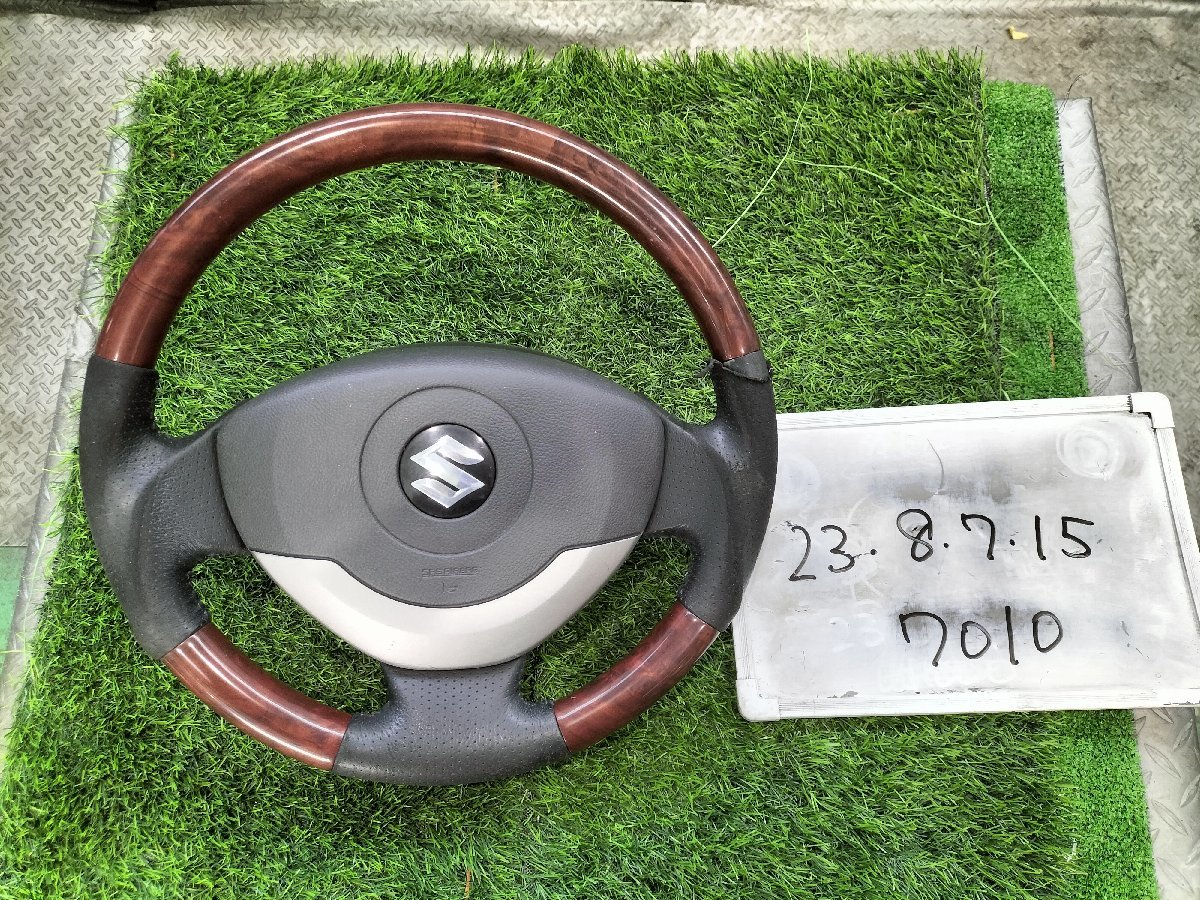★MH21S スズキ　ワゴンR 250X　平成18年　社外　ウッド コンビ ハンドル　ステアリング　インフレーター欠品　黒レザー×黒ステッチ★