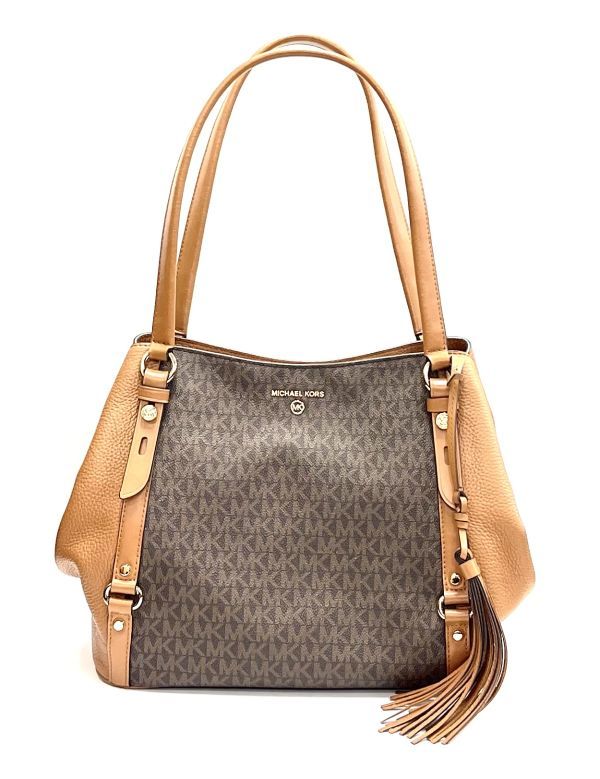 j050304-04 中古良品 MICHAEL KORS マイケルコース MK柄 PVC×レザー 