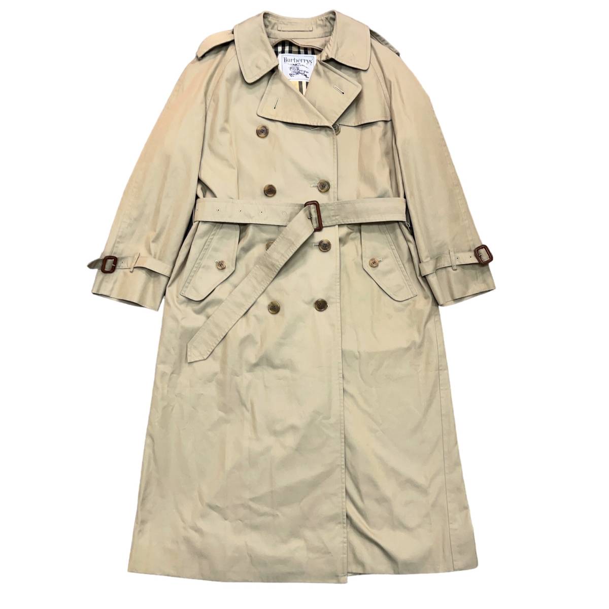 ■Burberrys’ バーバリーズ ロングトレンチコート FD082-030-41 ノバチェック 白タグ 11号 ベージュ系 レディース 