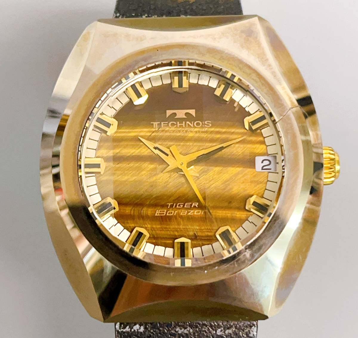 テクノス カットガラス 自動巻き TECHNOS ボラゾン メンズ腕時計 