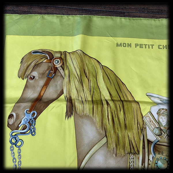 □ HERMES カレ90 MON PETIT CHEVAL MEXICAIN 馬柄 オレンジ シルク100 