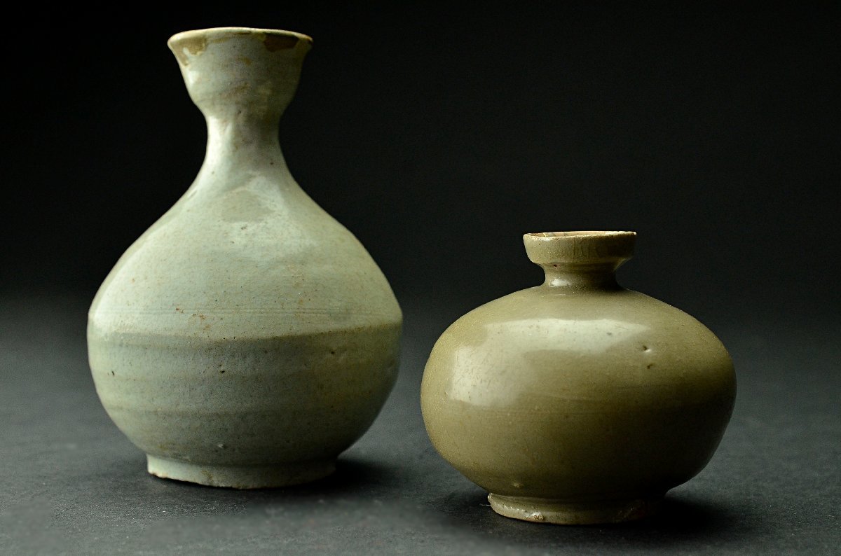 YB】高麗青磁壺・李朝白磁徳利・油壺 二件組 年代保証 ☆