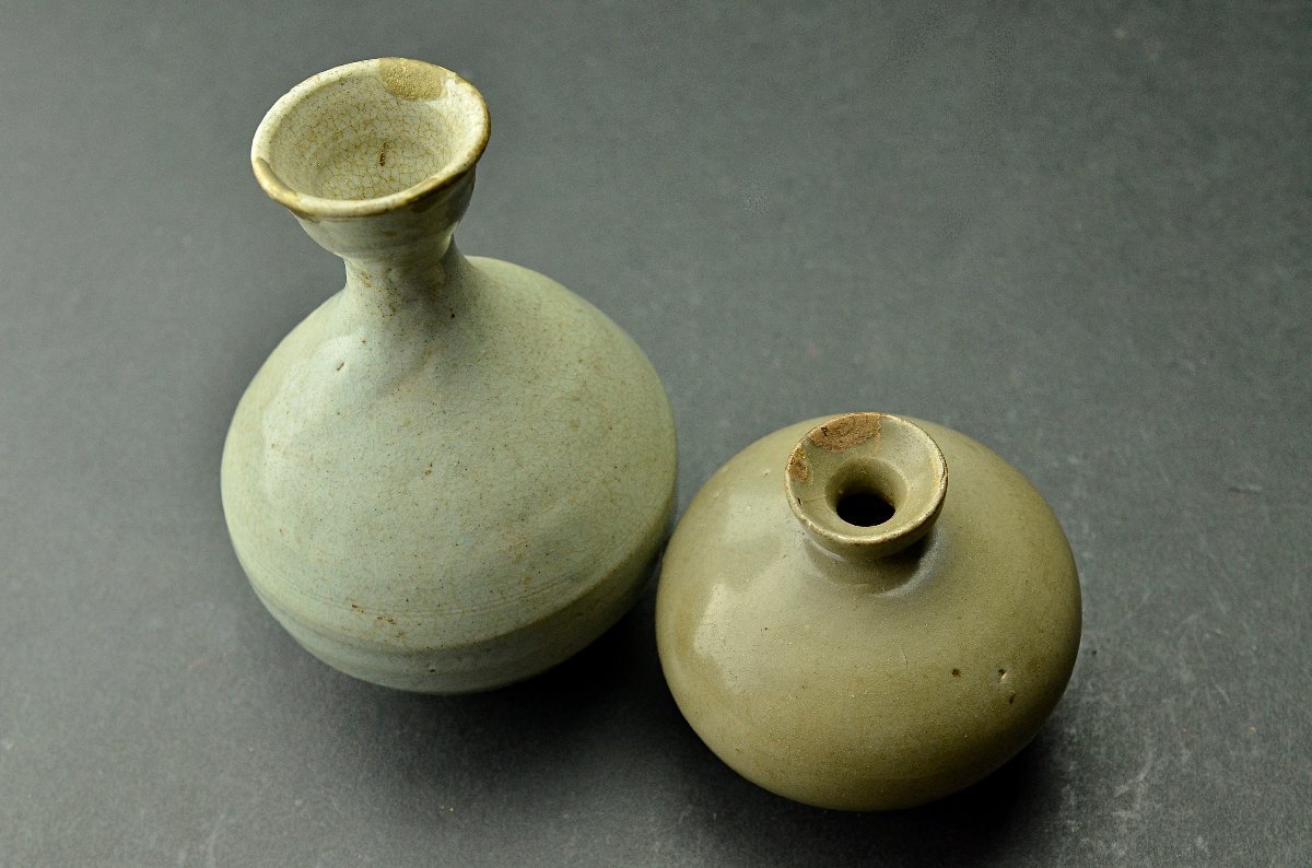 YB】高麗青磁壺・李朝白磁徳利・油壺 二件組 年代保証 ☆